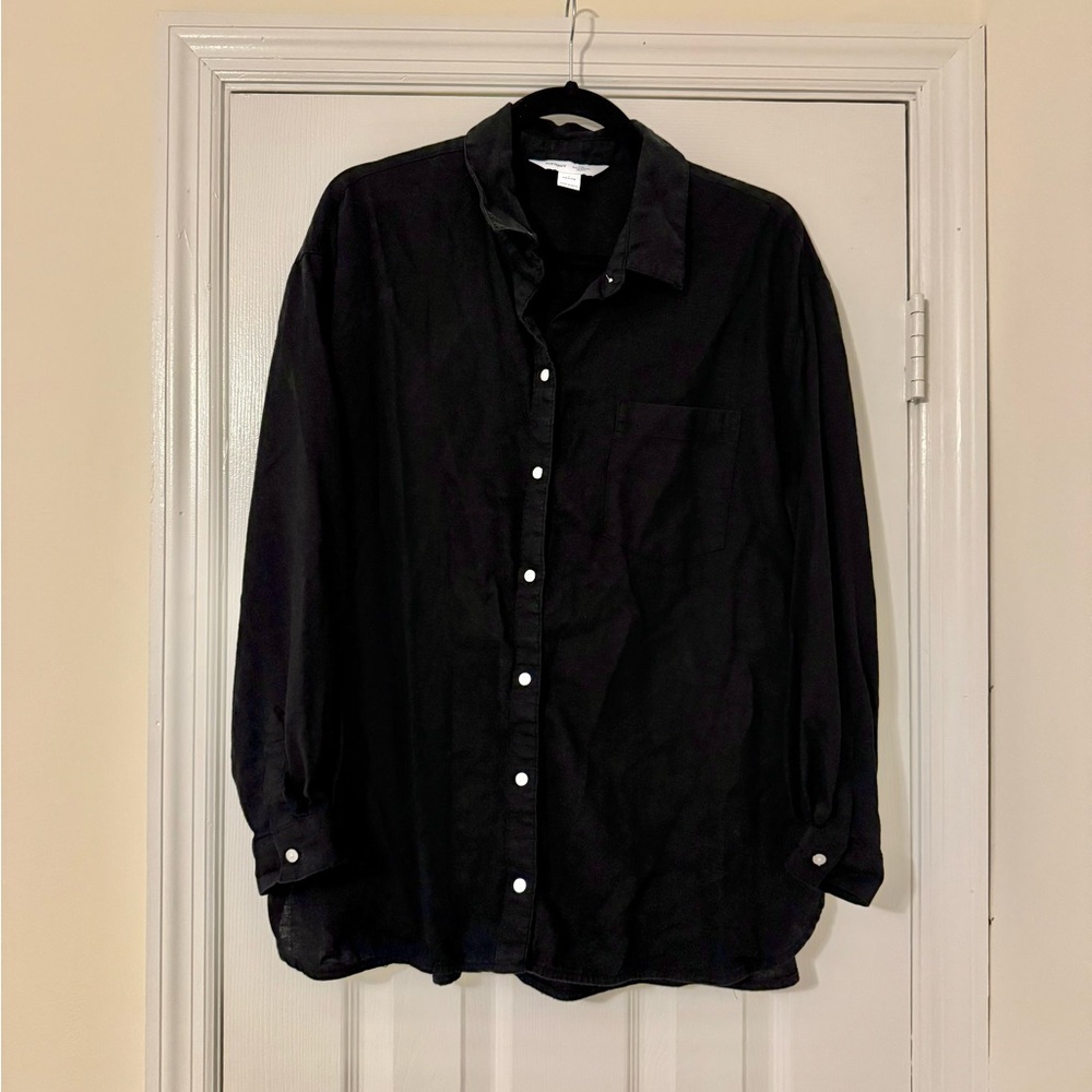 Oversized Black Linen Button Down